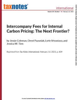 Intercompany Fees for Internal Carbon Pricing: The Next Frontier?