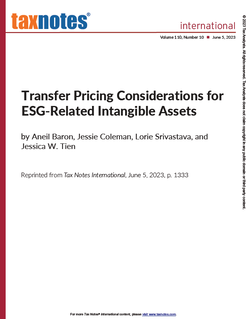 Transfer Pricing Considerations for ESG-Related Intangible Assets